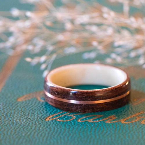 Women's Antique Walnut Wedding Band with Holly and Center Gold Inlay