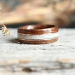 In-Stock Ring - (In-Stock) Antique Walnut W/Elk And Double Rose Gold - Size 6.5/5.5 Mm Wide