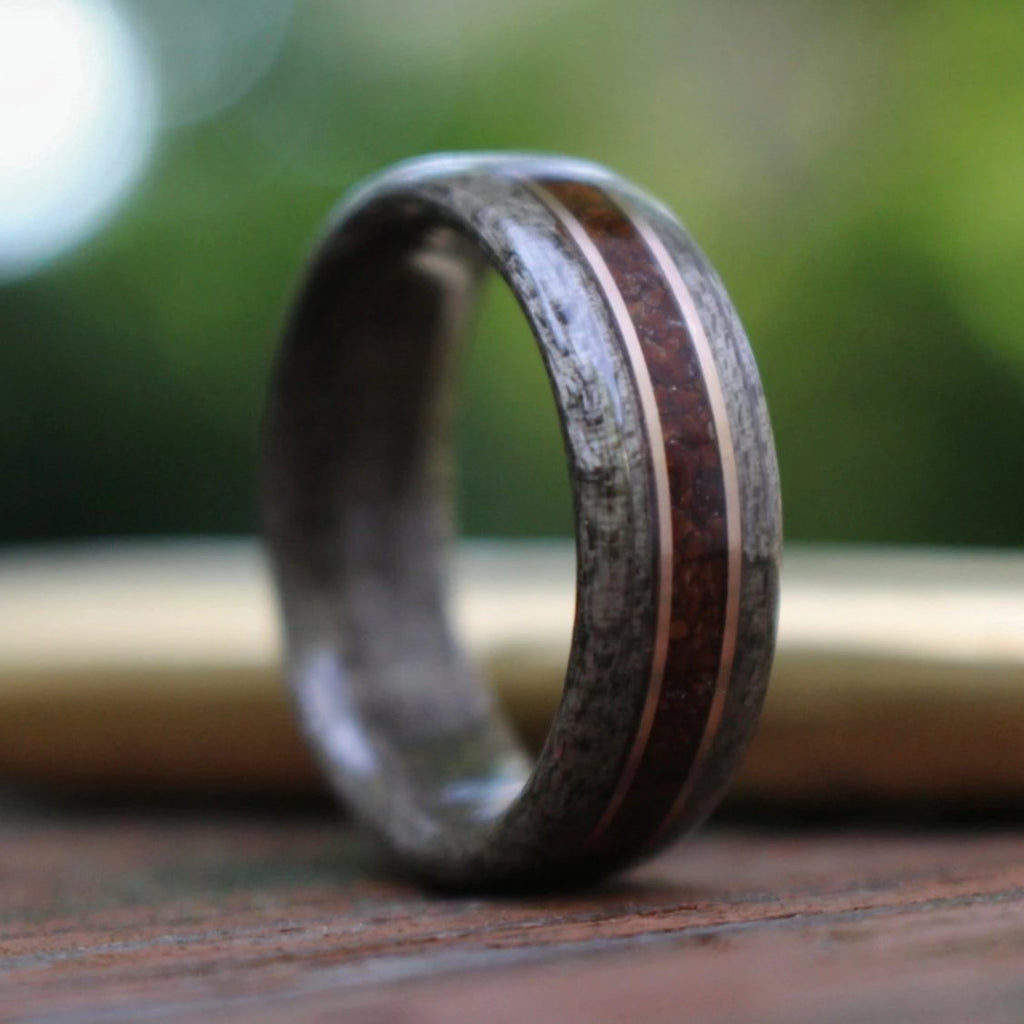In-Stock Ring - (In-Stock) Weathered Maple & Coffee W/Dual Bronze - Size 15/9mm Wide