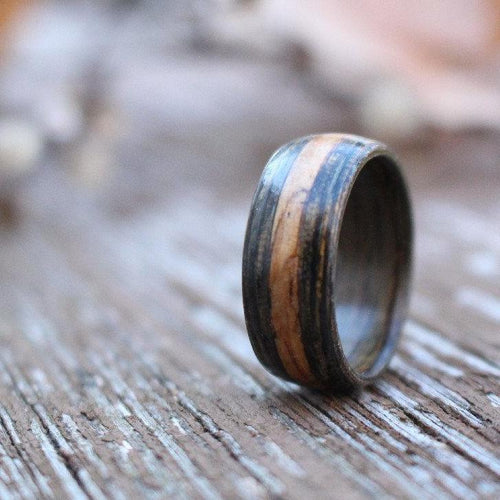 Rings - Whiskey Double Ring - Weathered Whiskey Barrel With Natural Inlay
