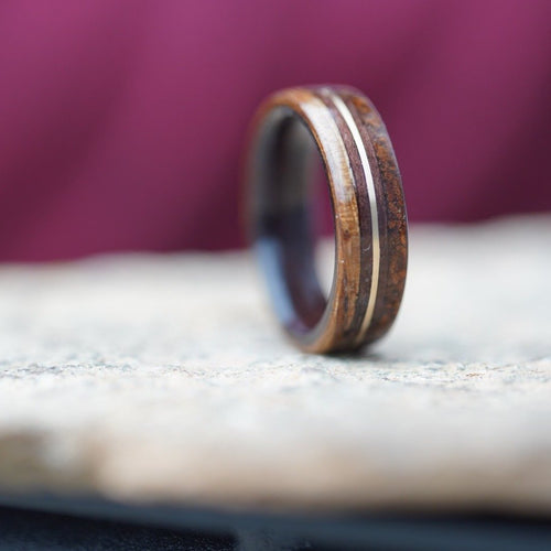 (In Stock) Custom Rosewood & Yellow Gold w/ Coffee & Zebrawood Edges   Size 6.5/5.5mm