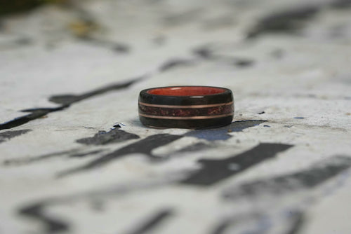 (In Stock) Rosewood & Pink Ivory w/ Crushed Roses & Rose Gold Inlays  Size 7/7mm