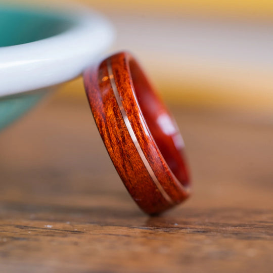 (In-Stock) Bloodwood wtih Offset Rose Gold Inlay- Size 6/6 mm Wide