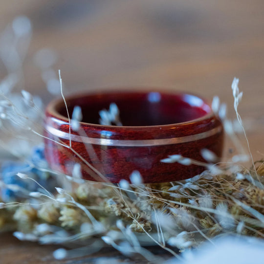 (In-Stock) Bloodwood with Offset Silver Inlay- Size 6.5/6 mm Wide