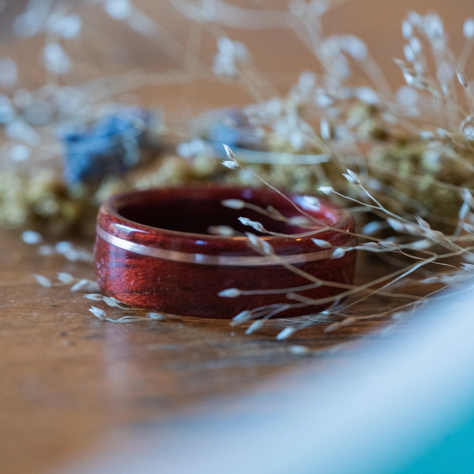 (In-Stock) Bloodwood with Offset Silver Inlay- Size 6.5/6 mm Wide