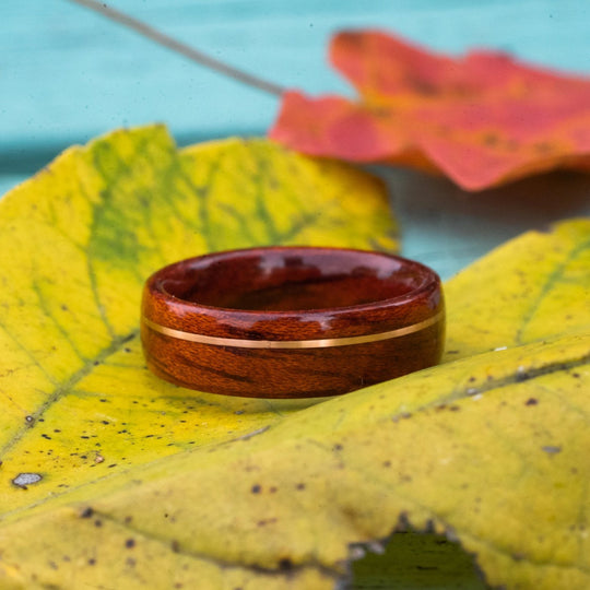 (In-Stock) Bloodwood with Offset Rose Gold Inlay- Size 6.75/7 mm Wide