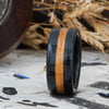 Weathered Whiskey Barrel Wood Wedding Ring with Natural Whiskey Inlay