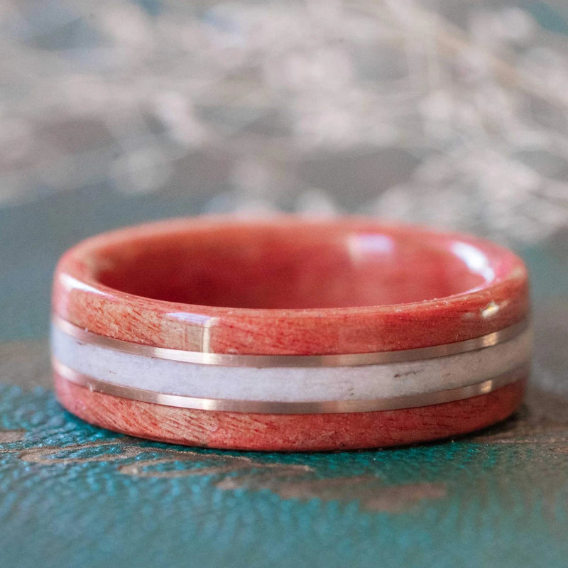 (In-Stock) Pink Ivory w/Elk and Double Rose Gold - Size 7.5/7 mm Wide