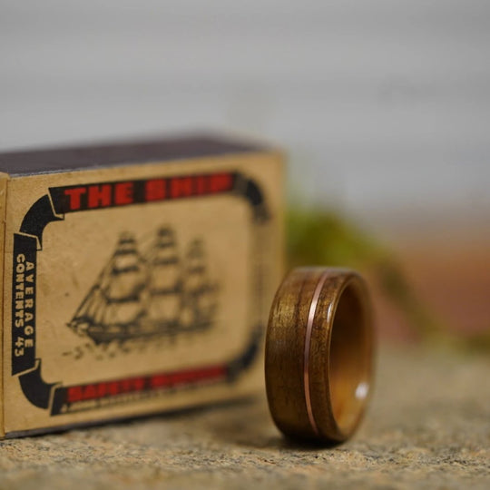 (In-Stock) USS New Jersey Teak & Jack Daniel's w/Offset Copper - Size 7/7mm Wide