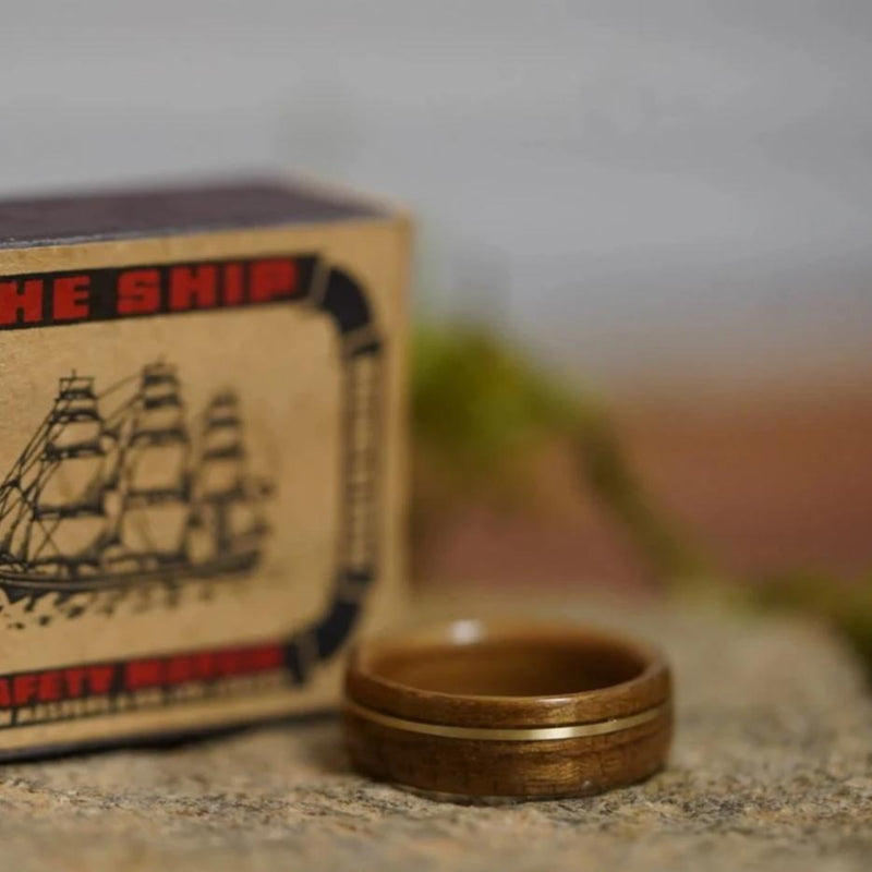(In-Stock) USS New Jersey Teak & Jim Beam w/Offset Brass - Size 8/8mm Wide