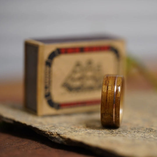 (In-Stock) USS New Jersey Teak & Buffalo Trace w/Offset Rose Gold - Size 11.5/8mm Wide
