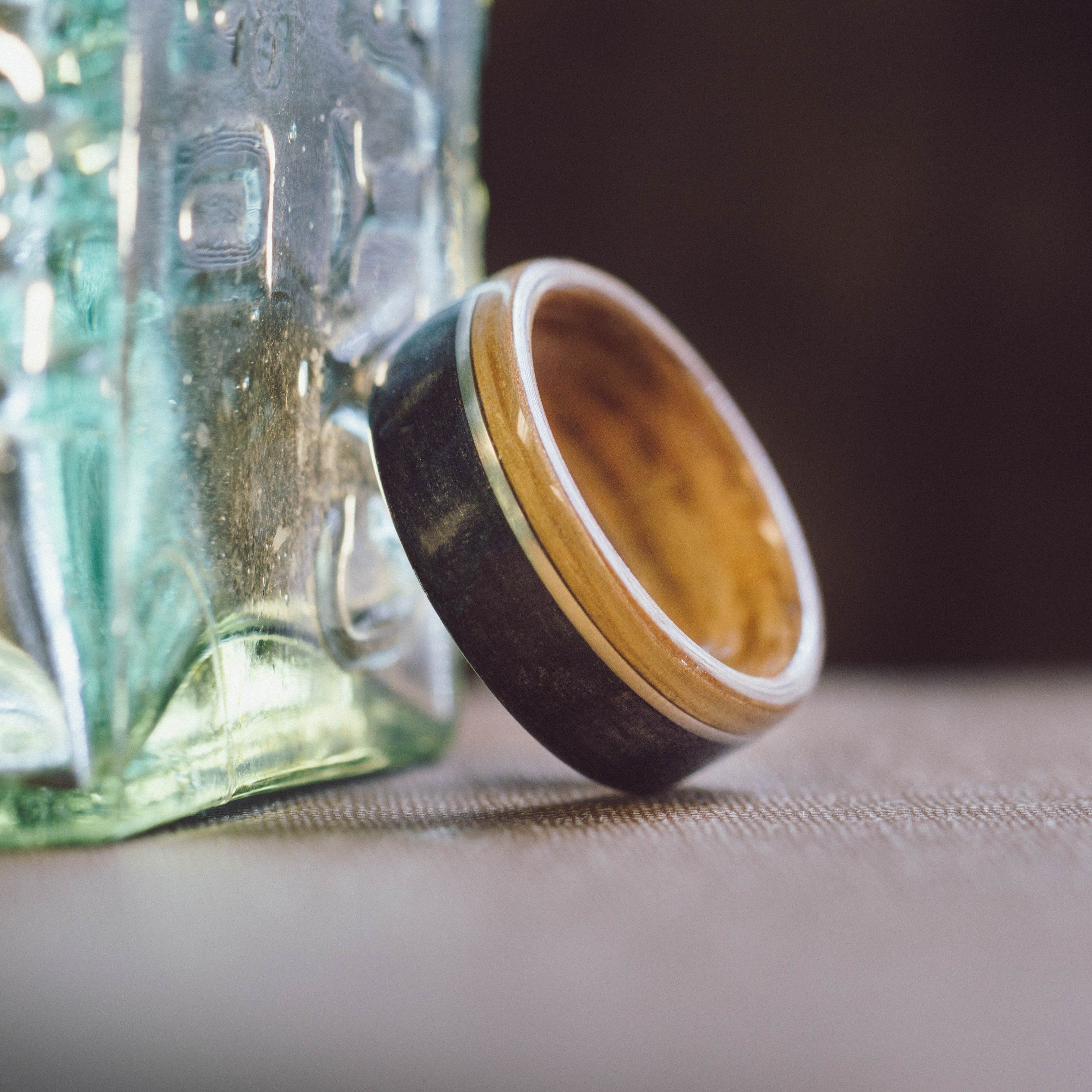 (In-Stock) Offset Whiskey Double - Buffalo Trace w/ Yellow Gold & Natural Buffalo Trace Liner- Size 9/9mm Wide