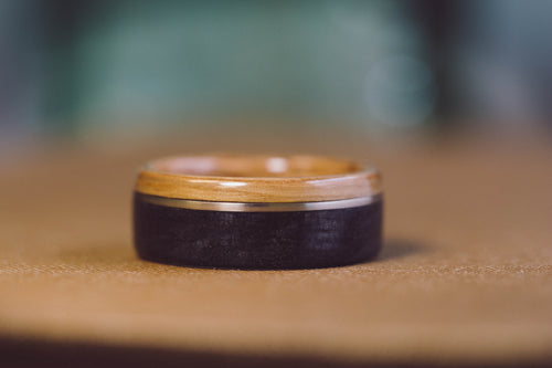 (In-Stock) Offset Whiskey Double - Buffalo Trace w/ Yellow Gold & Natural Buffalo Trace Liner- Size 9/9mm Wide