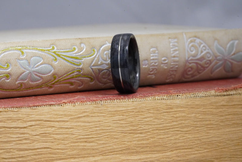 (In-Stock) Weathered Buffalo Trace Whiskey Barrel w/Centered Silver Inlay - Size 12/7 mm Wide