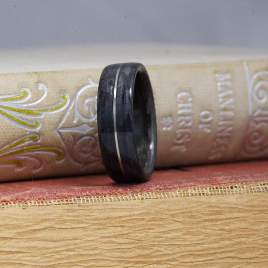 (In-Stock) Weathered Jameson Whiskey Barrel w/Centered White Gold - Size 9.5/8mm Wide