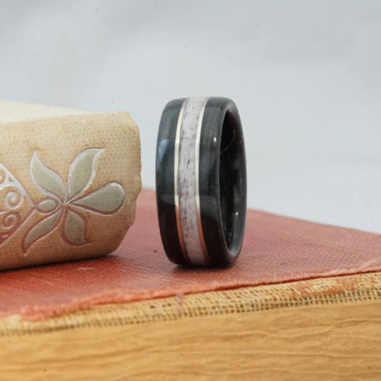 (In-Stock) Weathered Jack Daniel's & Elk w/Double Silver Inlay - Size 8/8 mm Wide