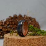 (In-Stock) Weathered Buffalo Trace Whiskey Barrel/Natural Black Cherry Liner w/ Bronze Inlay - Size 10/9 mm Wide