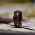 (In-Stock) Antique Walnut with Offset Yellow Gold Inlay - Size 10.25/9mm Wide