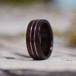 (In Stock)  Scots-Irish Tartan Ring - Rosewood with Scottish National Tartan & Dual Copper Inlays  Size 10/9mm