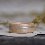 (In-Stock) Natural Maple Wood Ring w/Offset 20 Gauge Silver - Size 10.25/9 mm Wide