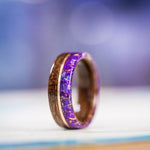 Women's Antique Walnut Wedding Band with Lavender Flowers and Center Gold Inlay