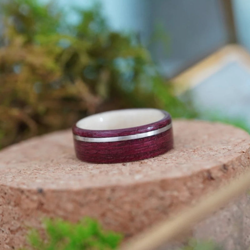 (In-Stock) Purple Heart and Holly w/ Silver Inlay - Size 6.5/7 mm Wide