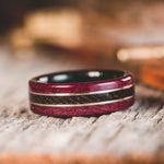 (In -Stock) Purple Heart w/Weathered Jack Daniel's Liner, Center Uniform and Dual White Gold - Size 8 / 7mm Wide