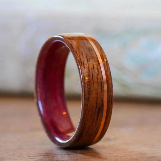 (In-Stock) Purple Heart & WWII Rifle w/Rose Gold - Size 8/7mm Wide