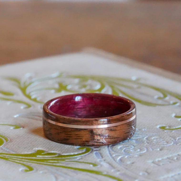 (In-Stock) Purple Heart & WWII Rifle w/Rose Gold Inlay - Size 8/8mm Wide