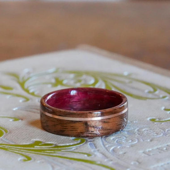 (In-Stock) Purple Heart & WWII Rifle w/Rose Gold Inlay - Size 8/8mm Wide