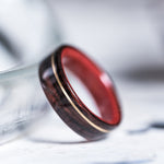 (In Stock) Rosewood & Pink Ivory with Offset Yellow Gold   Size 5.75/ 5.5mm