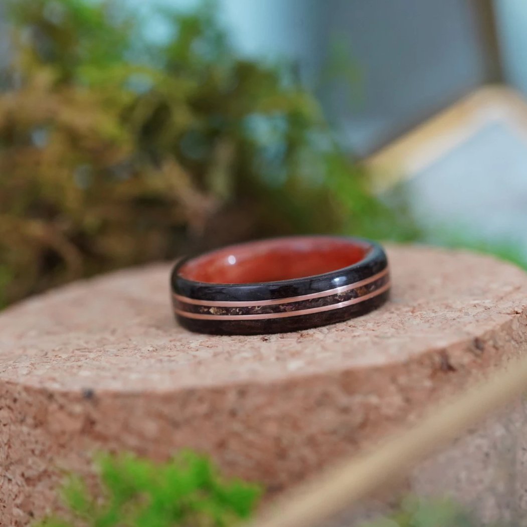 (In Stock) Rosewood & Pink Ivory w/Crushed Roses and Rose Gold Inlays  Size 6.5/5.5mm