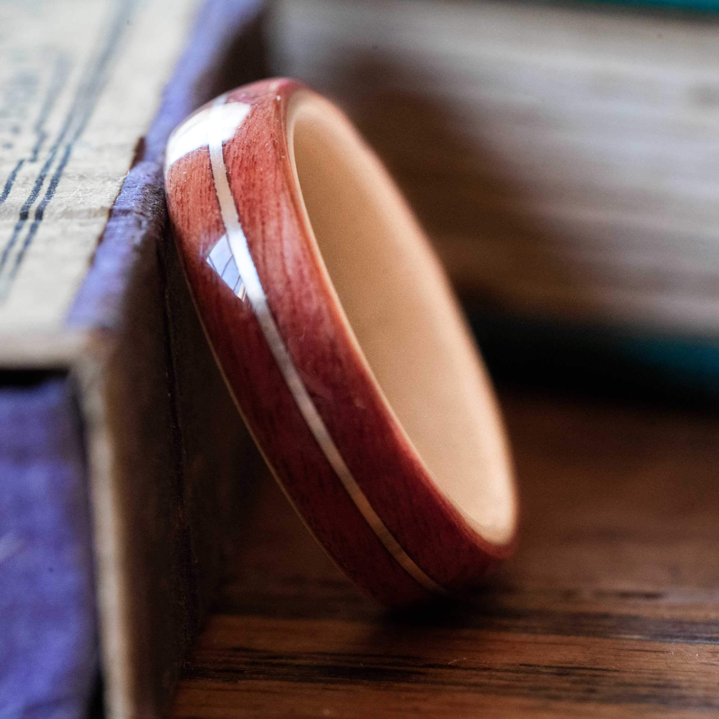 Women's Pink Ivory Wedding Band with Holly and Center Gold Inlay