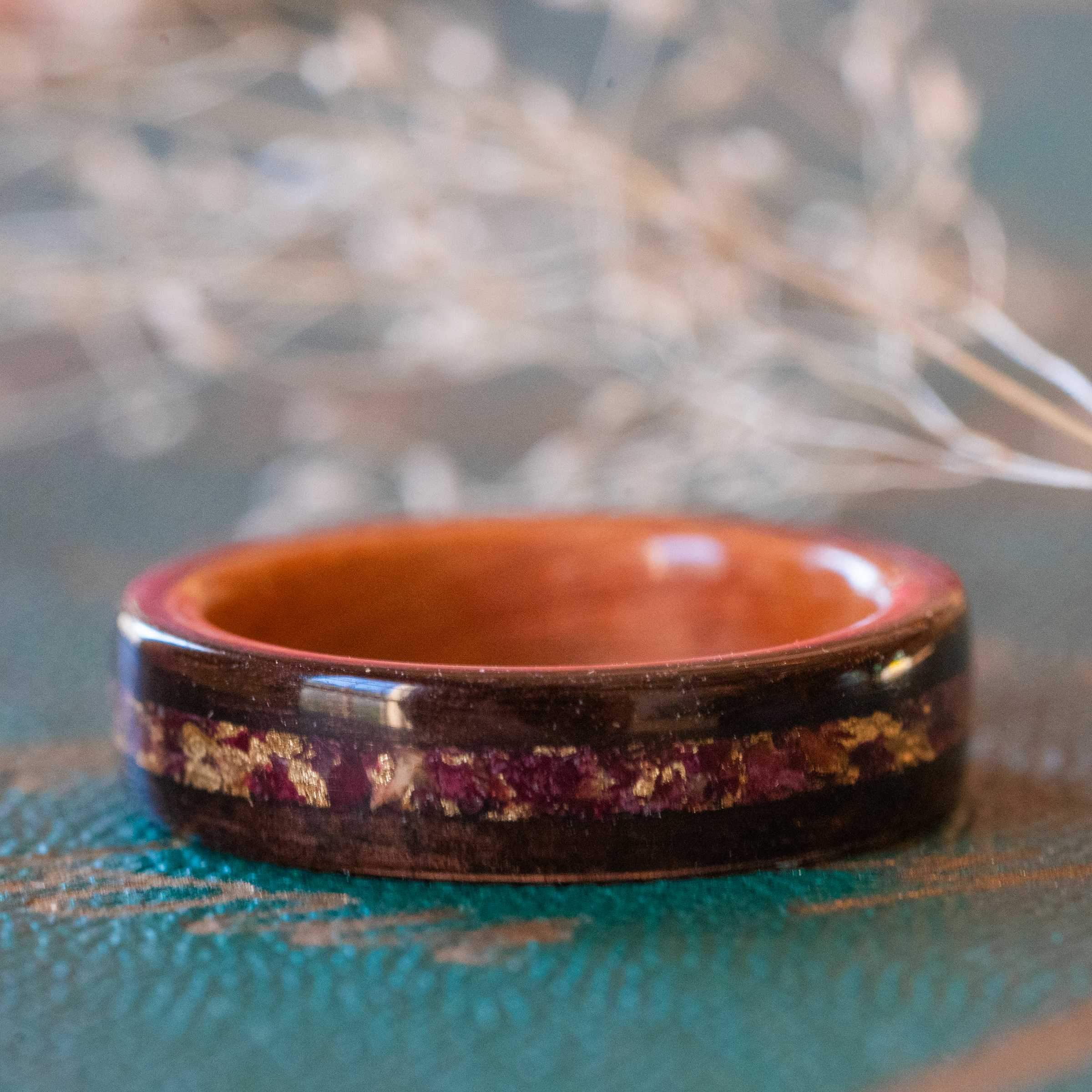 Women's Rosewood & Pink Ivory with Center Crushed Roses and Gold