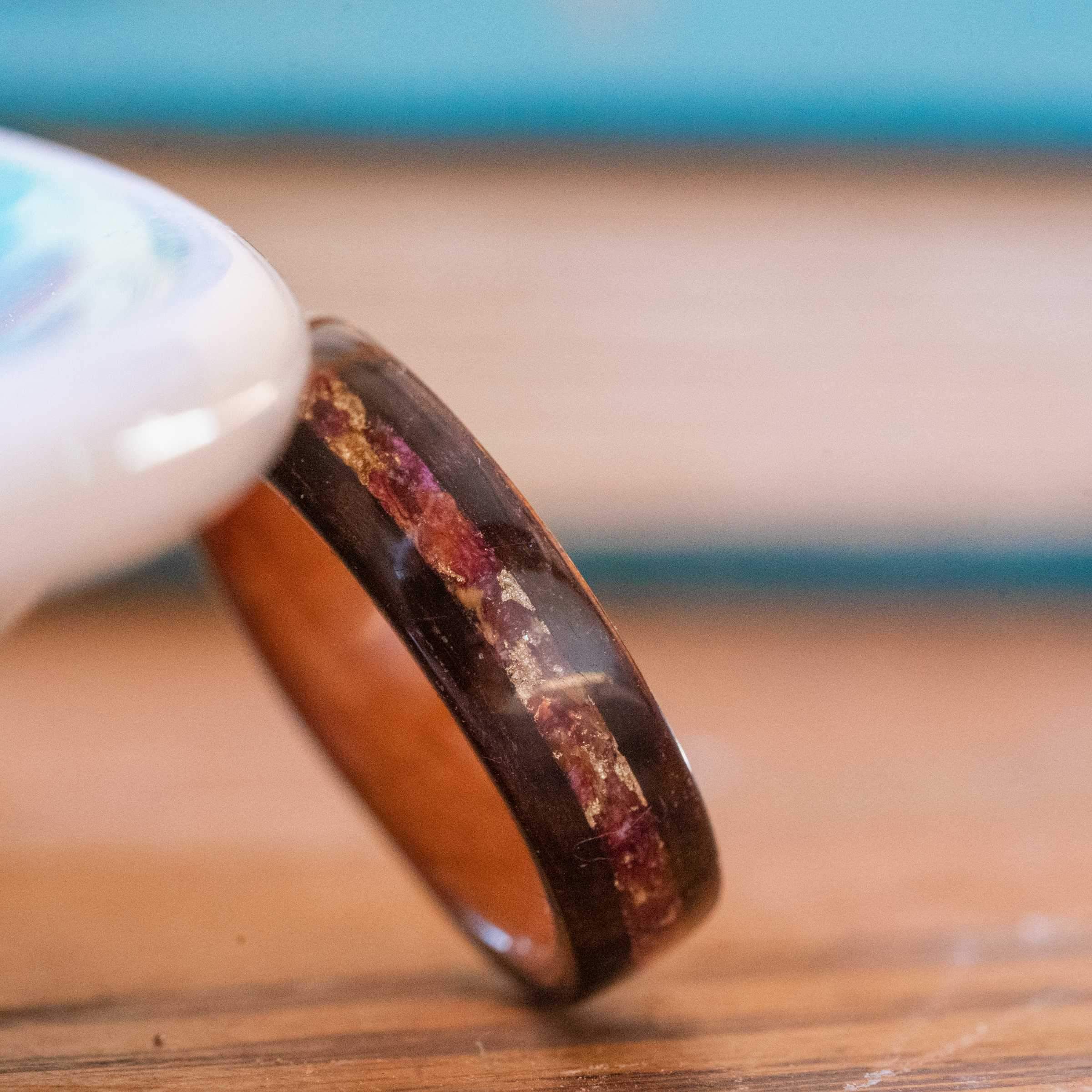 Women's Rosewood & Pink Ivory with Center Crushed Roses and Gold