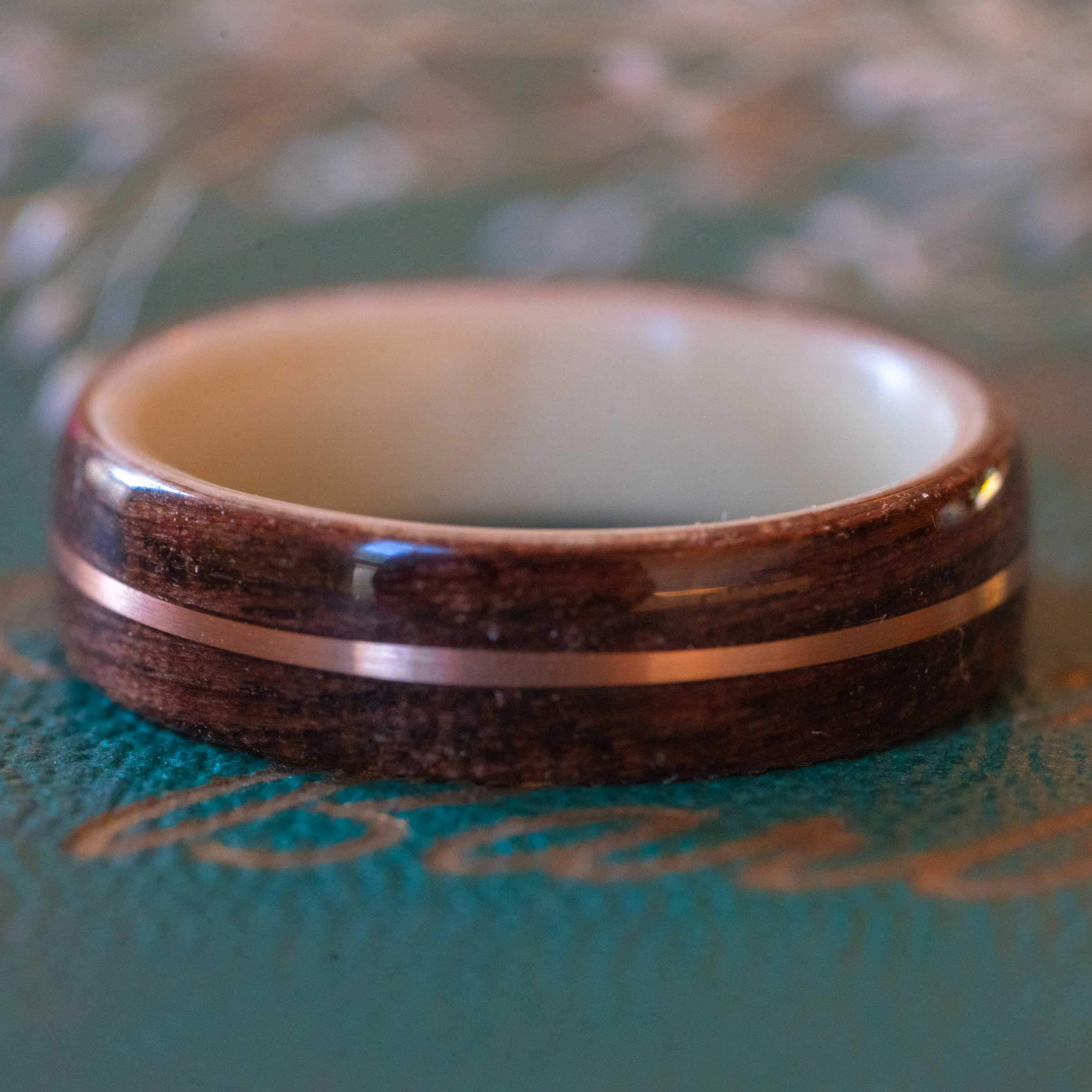 Women's Antique Walnut Wedding Band with Holly and Center Gold Inlay