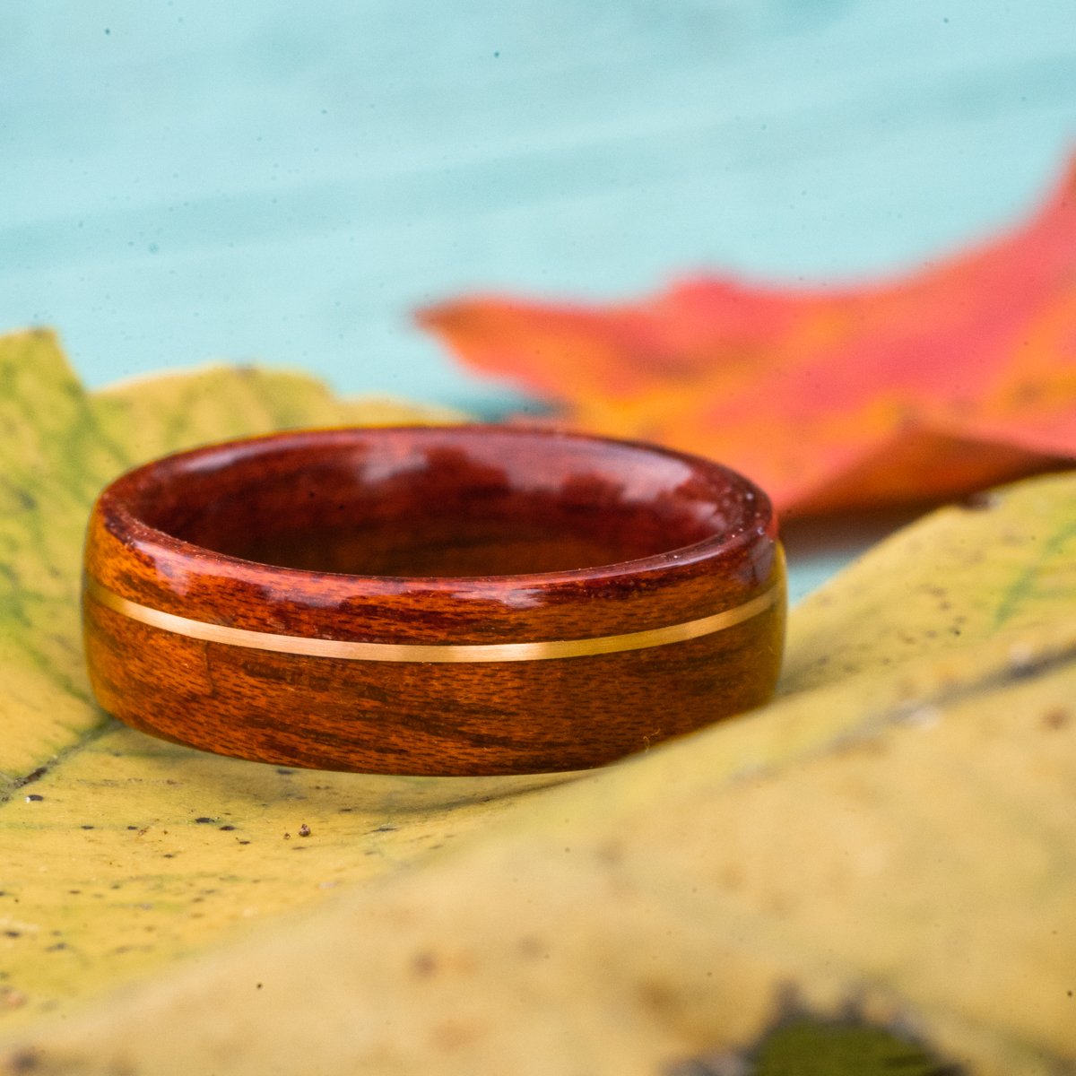 Women's Bloodwood Wedding Band with Offset Gold Inlay
