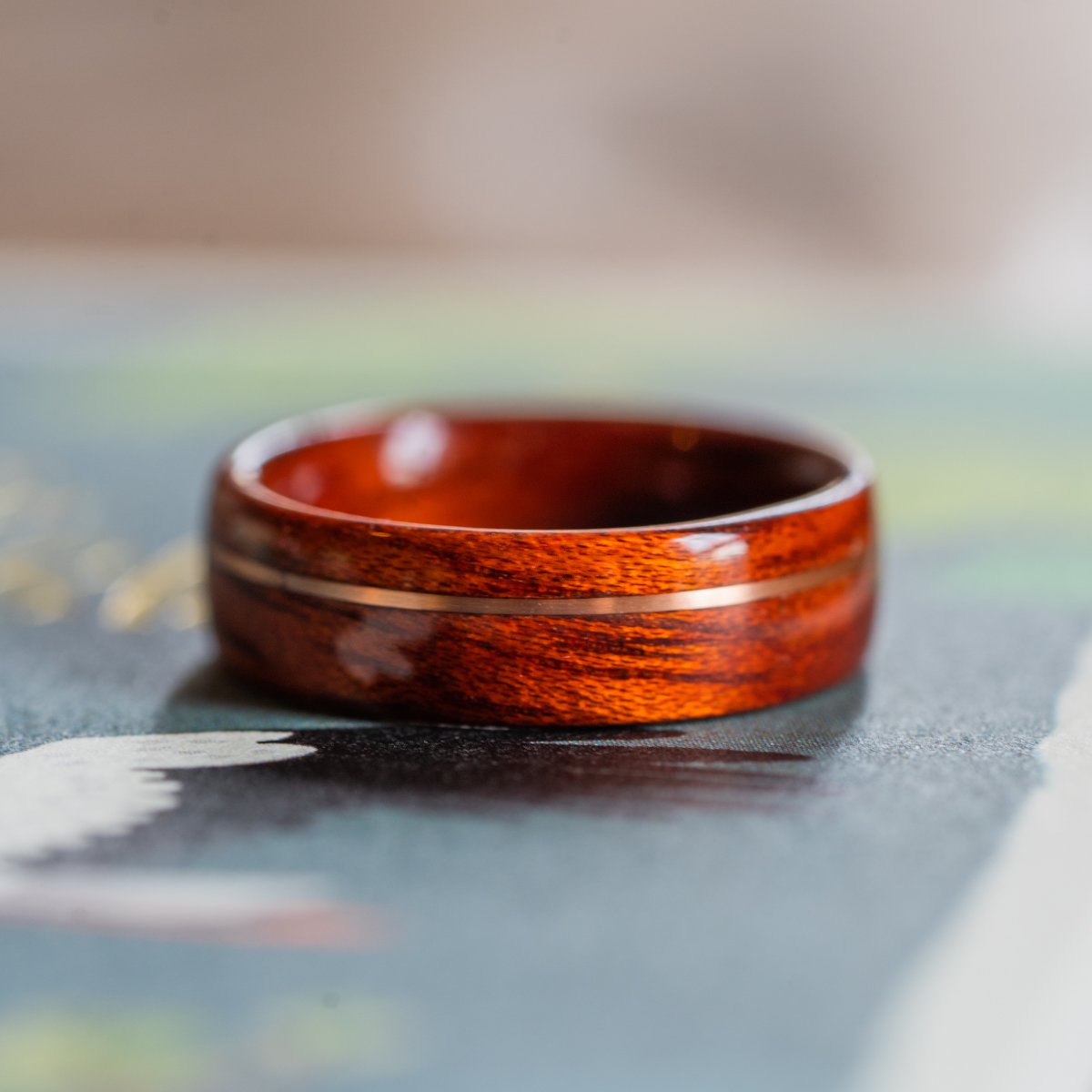 Women's Bloodwood Wedding Band with Offset Gold Inlay