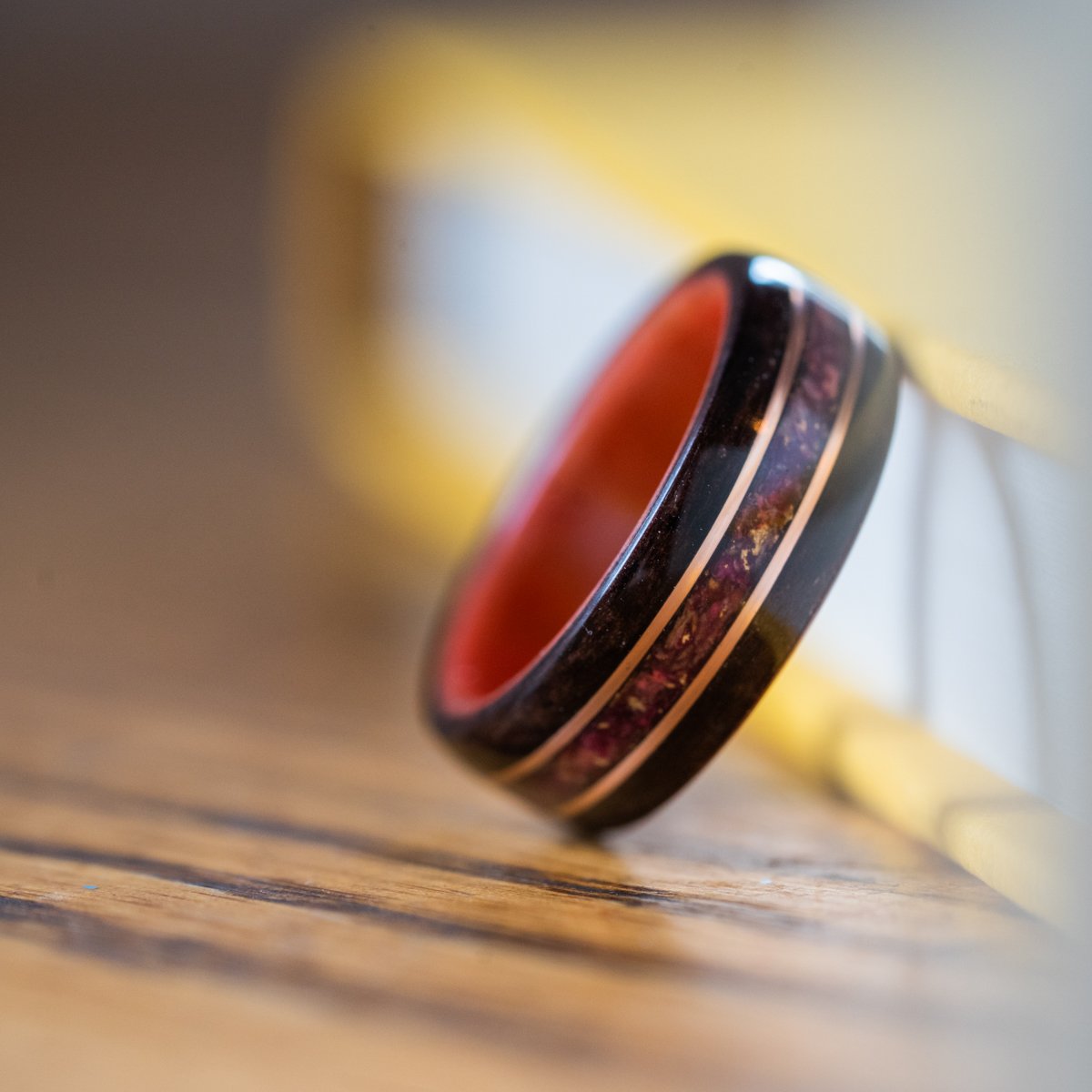 Women's Rosewood Wedding Band with Roses and Dual Gold Inlays