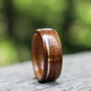 (In-Stock) USS North Carolina Teak & Whiskey - Makers Mark w/Offset Rose Gold Inlay - Size 9/8 mm Wide