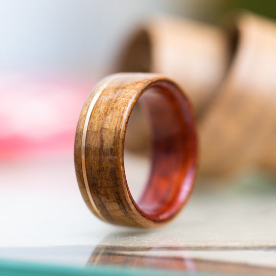 USS New Jersey Teak Wood Wedding Ring with Bloodwood