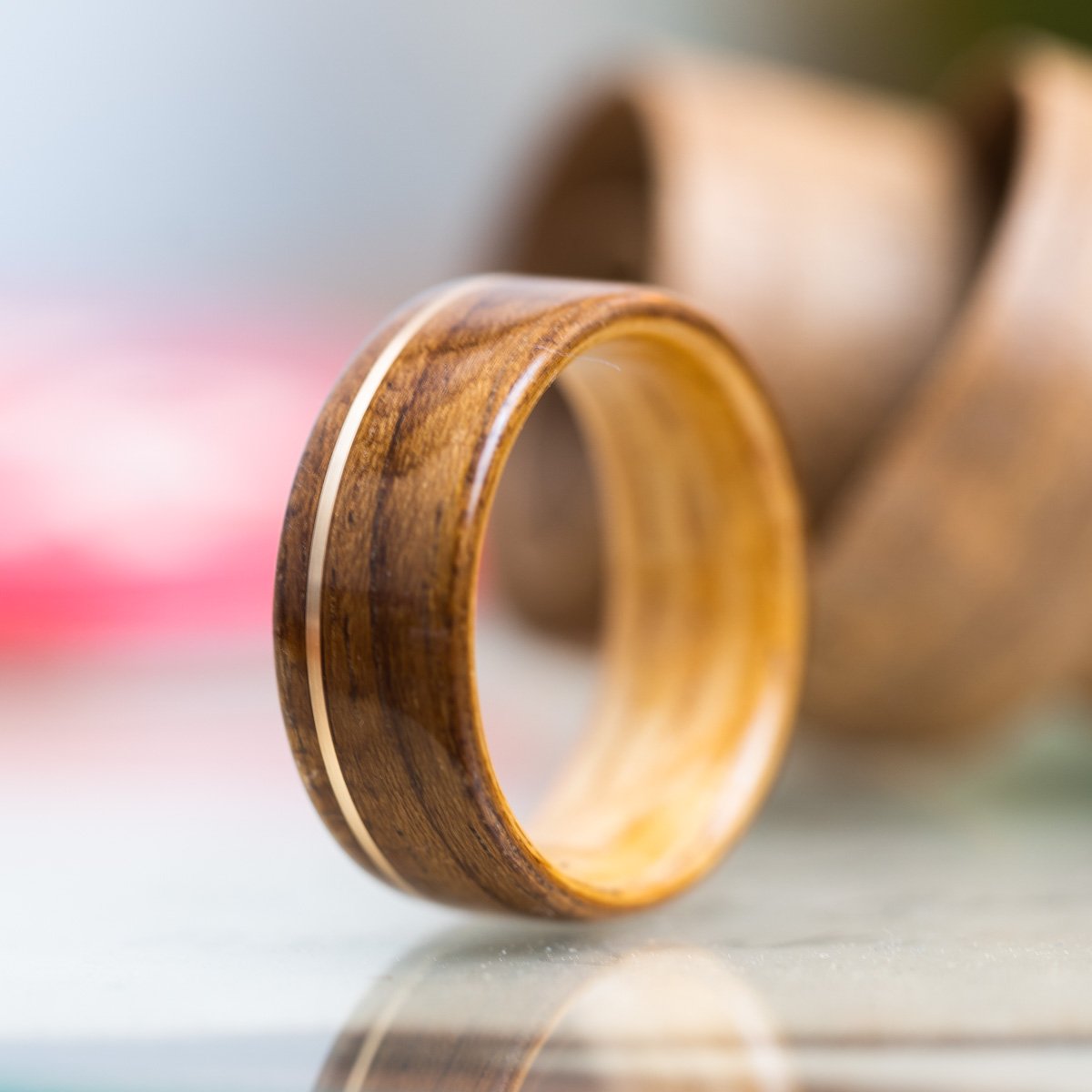 USS New Jersey Teak Wood Wedding Ring with Whiskey Barrel