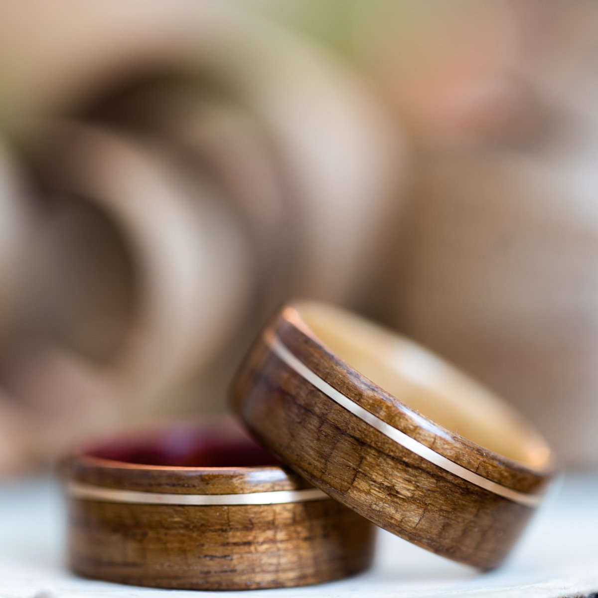 USS New Jersey Teak Wood Wedding Ring with Whiskey Barrel