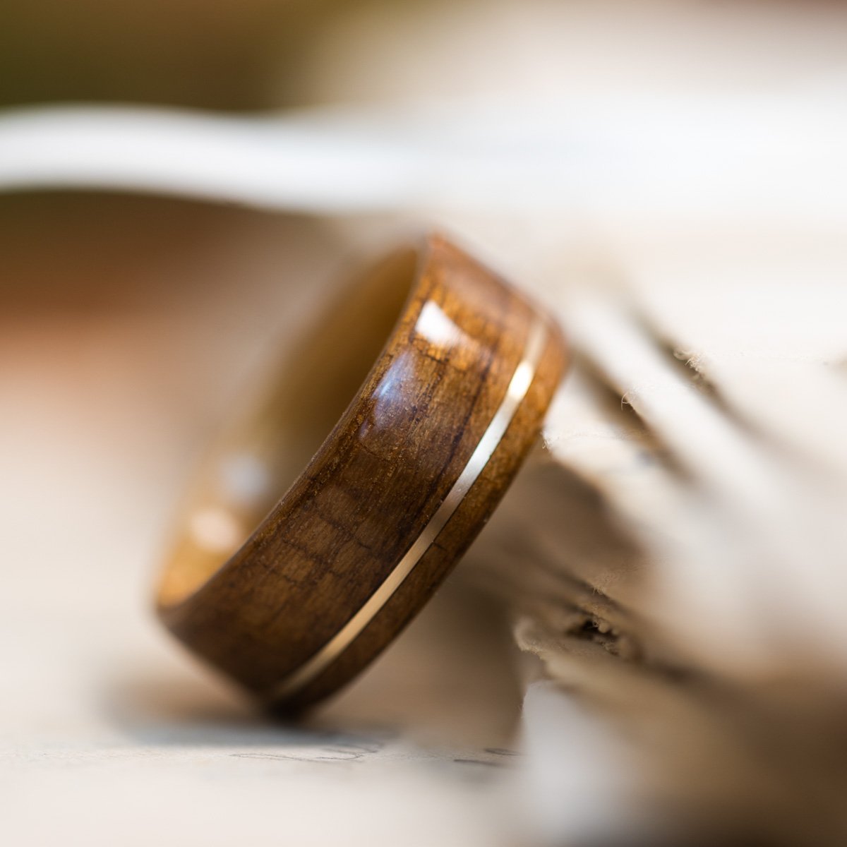 USS New Jersey Teak Wood Wedding Ring with Whiskey Barrel