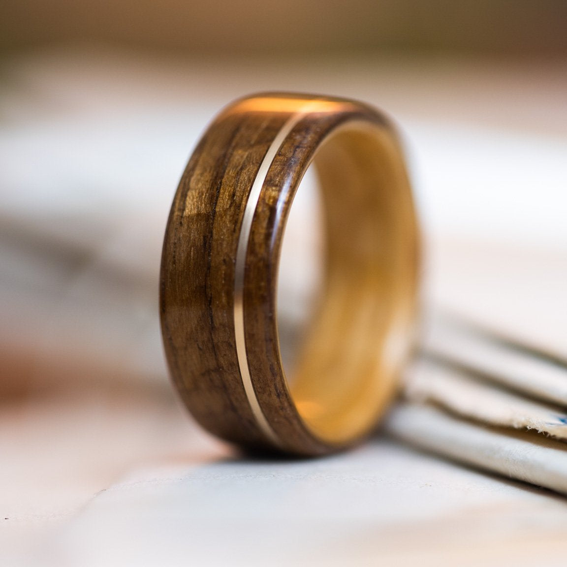 USS New Jersey Teak Wood Wedding Ring with Whiskey Barrel
