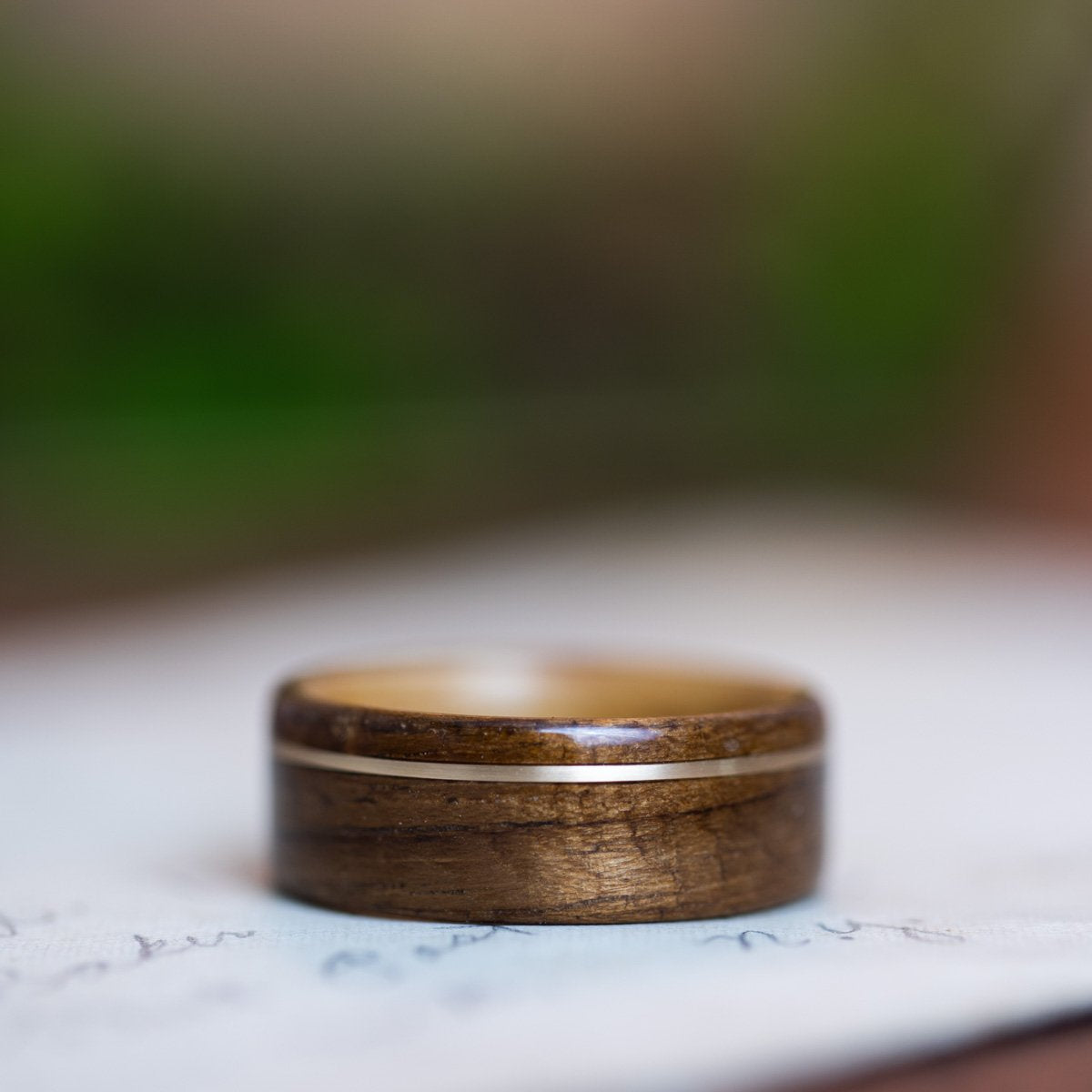 USS New Jersey Teak Wood Wedding Ring with Whiskey Barrel