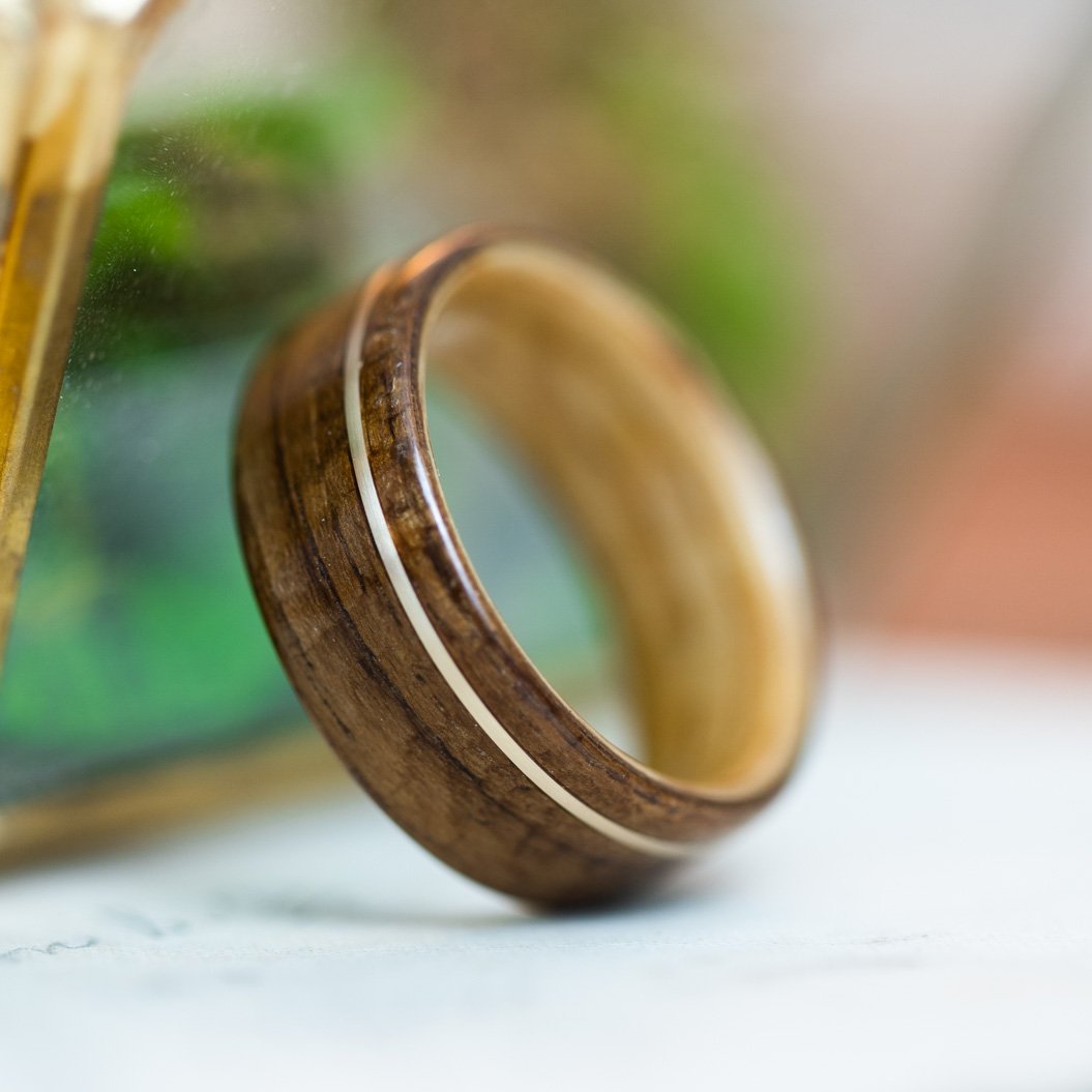 USS New Jersey Teak Wood Wedding Ring with Whiskey Barrel