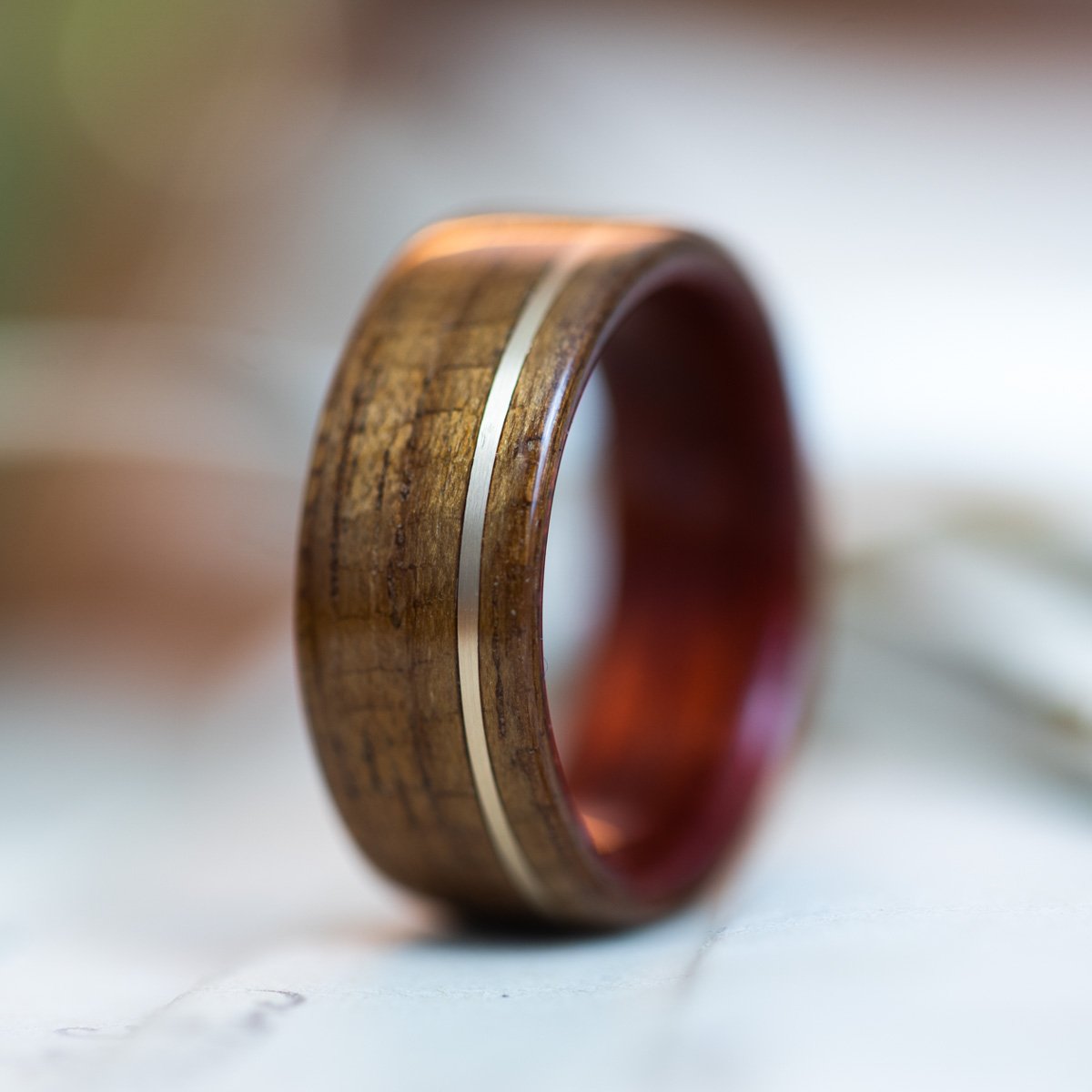 USS New Jersey Teak Wood Wedding Ring with Bloodwood