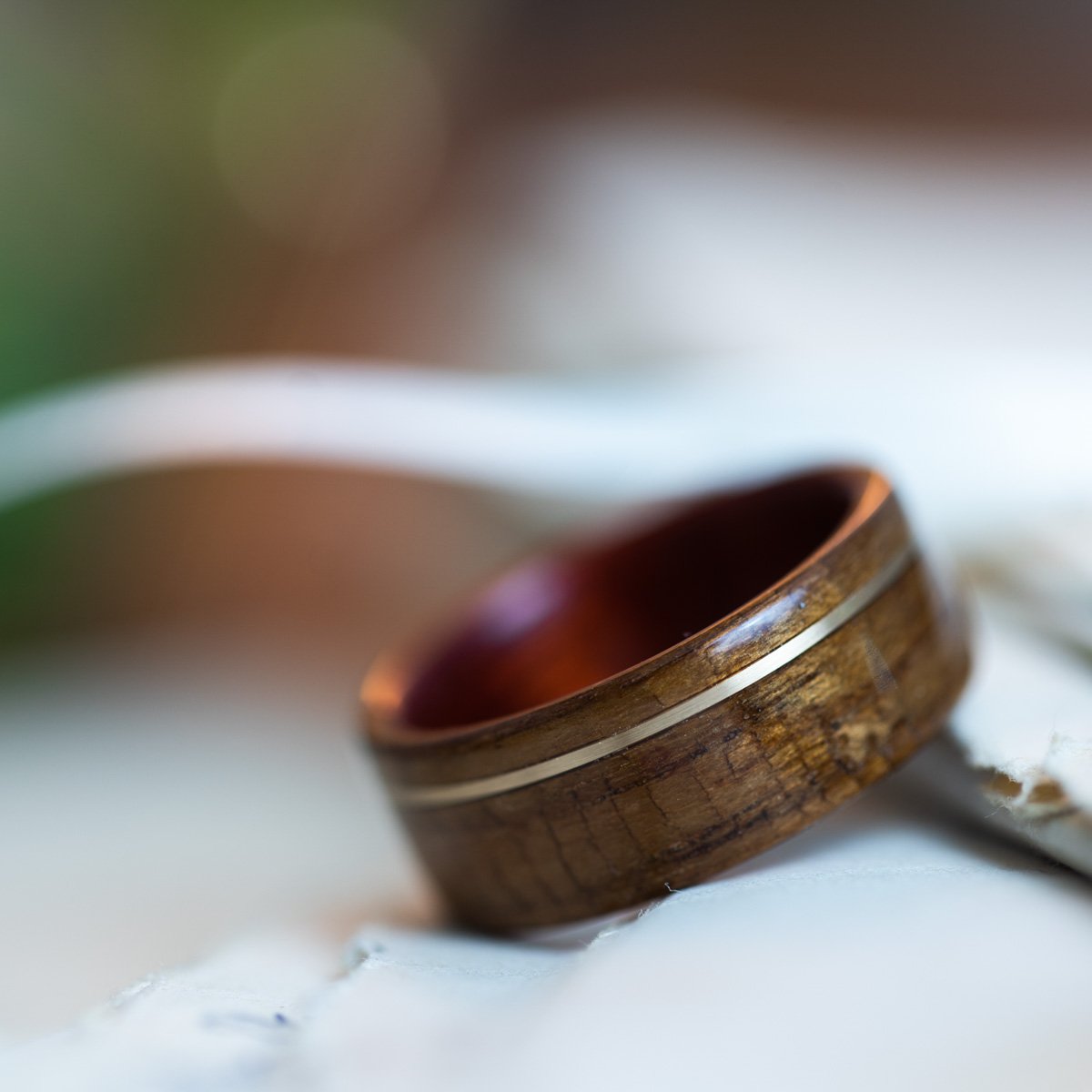 USS New Jersey Teak Wood Wedding Ring with Bloodwood