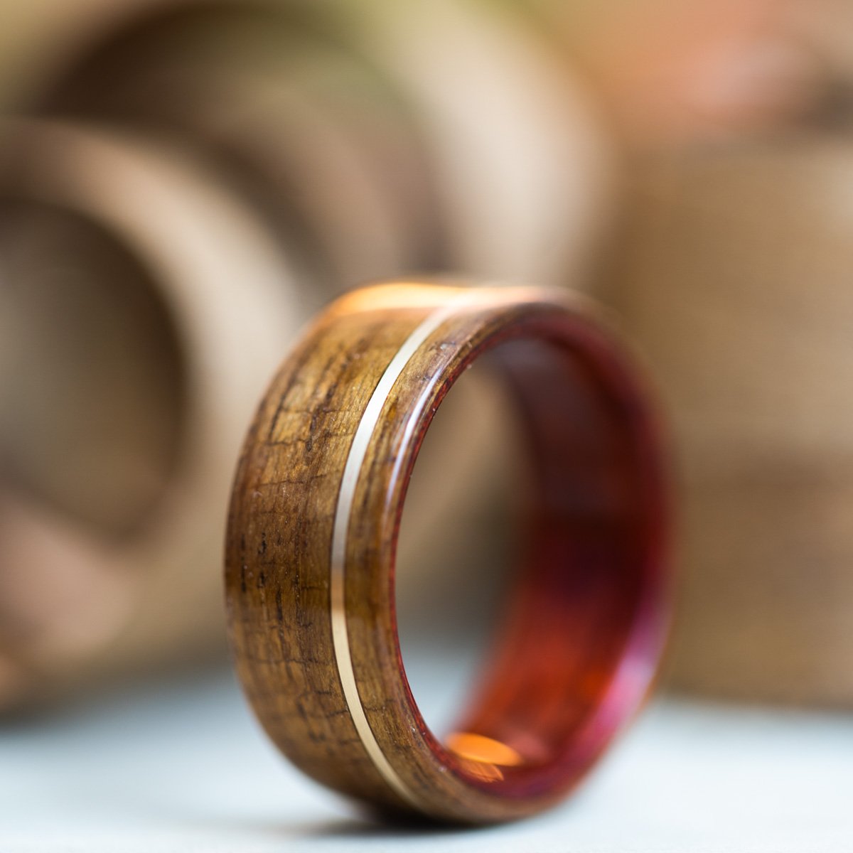 USS New Jersey Teak Wood Wedding Ring with Bloodwood